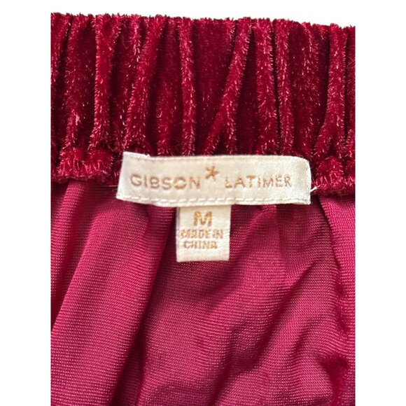 Gibson Latimer Shirt Womens Medium Red Velvet Off Shoulder Bell Sleeve Blouse - Picture 4 of 9